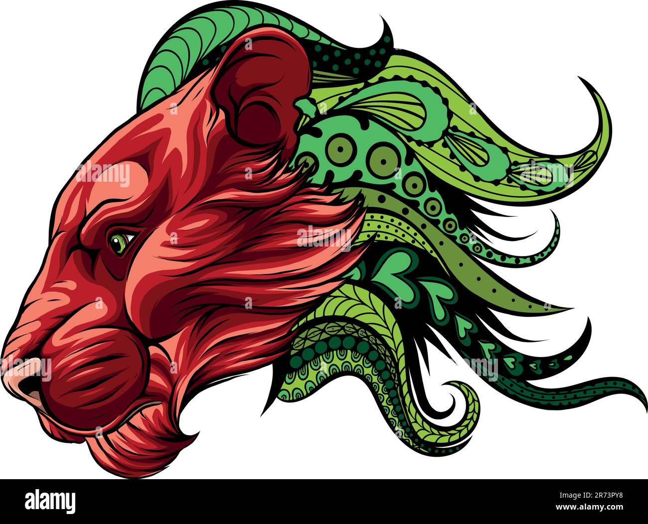 Löwenkopf farbenfrohe Handzeichnung Vektordarstellung Stock Vektor