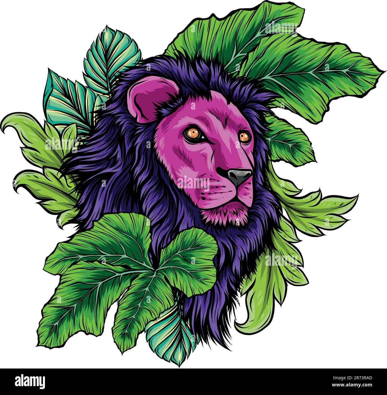Löwenkopf farbenfrohe Handzeichnung Vektordarstellung Stock Vektor