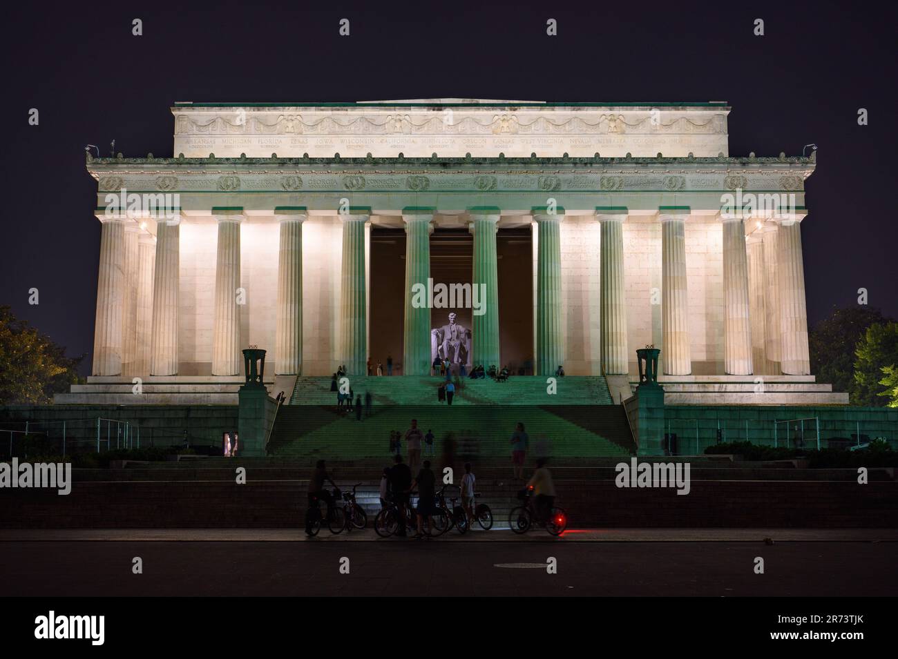 Das Lincoln Memorial nach Einbruch der Dunkelheit in Washington D.C. Stockfoto