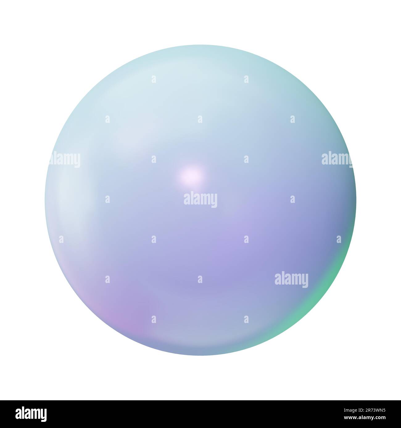 3D abstrakte, hellviolette Kunststoffkugel. Gradientenperle isoliert auf weißem Hintergrund. 3D glänzender, realistischer Ball aus Ton mit Platz für deinen Text. Glas Bu Stock Vektor