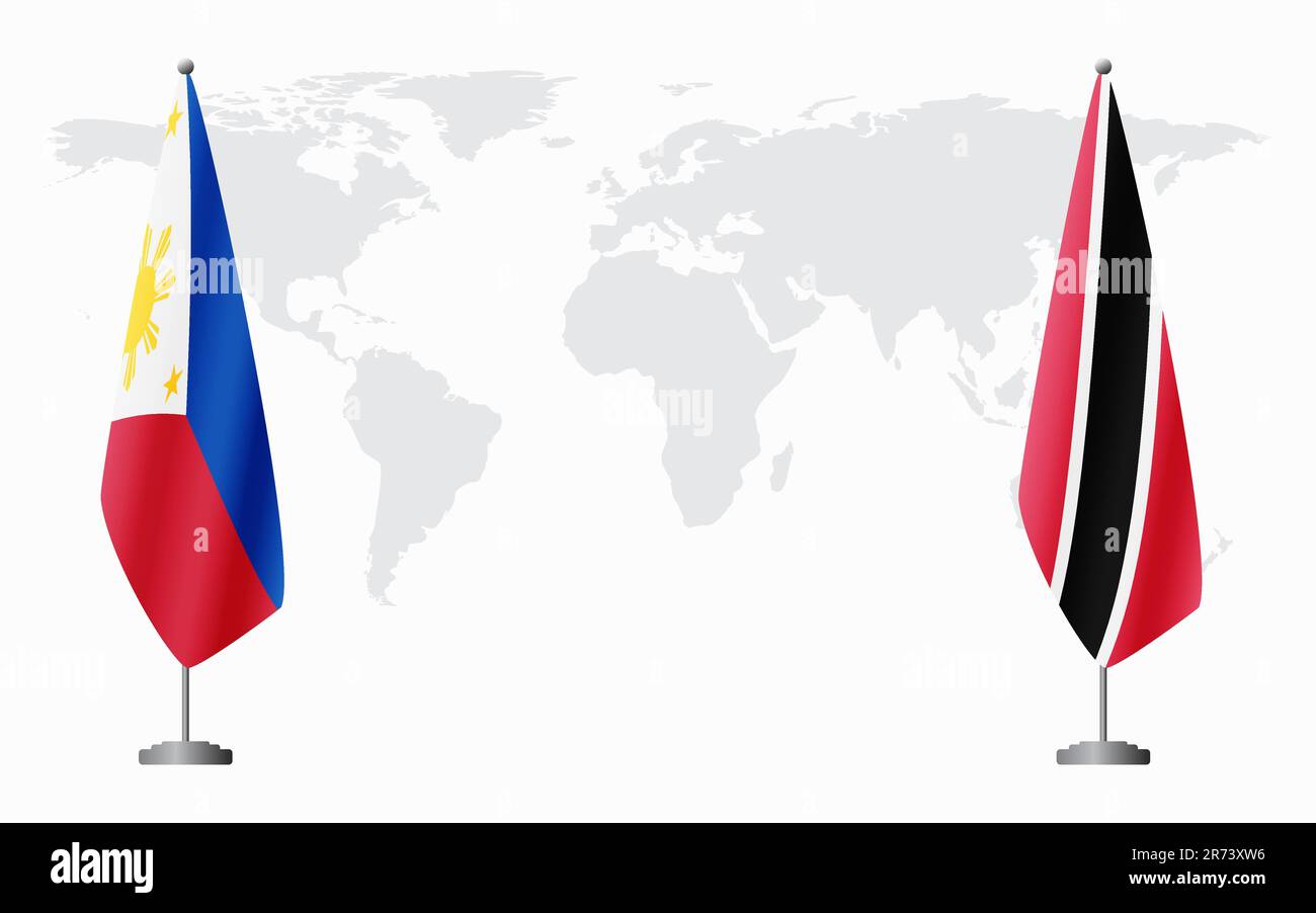 Flaggen der Philippinen und Trinidad und Tobago für offizielles Treffen vor dem Hintergrund der Weltkarte. Stock Vektor