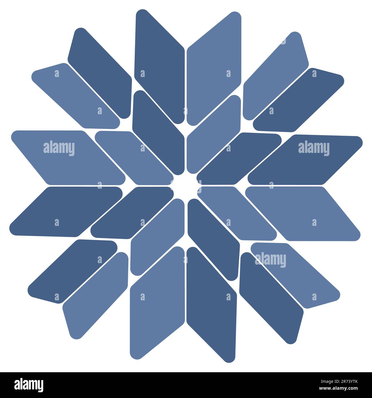 Mosaik Schneeflocke Buntglas Abstraktes Muster Schwarzweiß-Vektordarstellung Blau. Isoliert auf weißem Hintergrund Stock Vektor