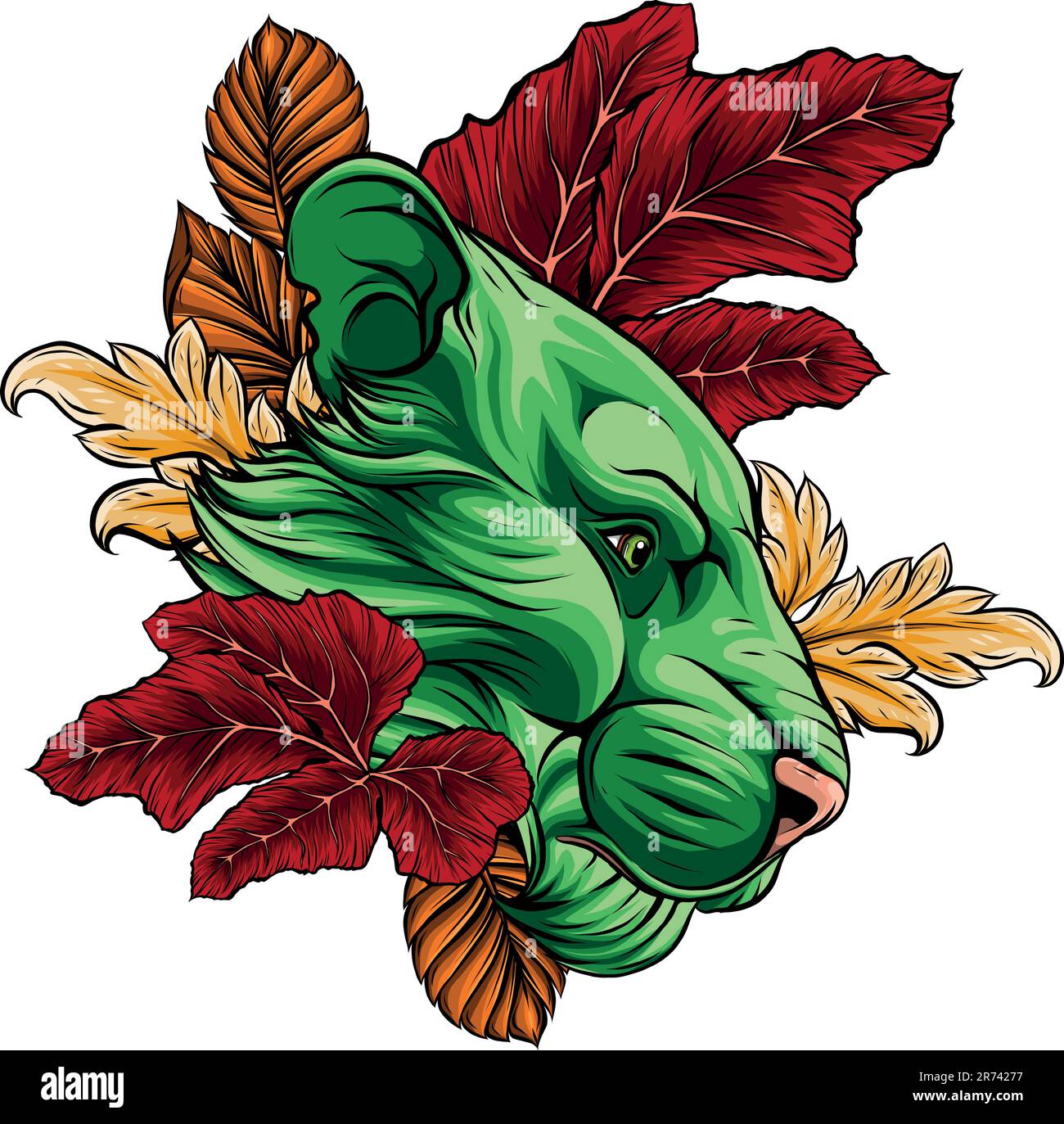 Löwenkopf farbenfrohe Handzeichnung Vektordarstellung Stock Vektor