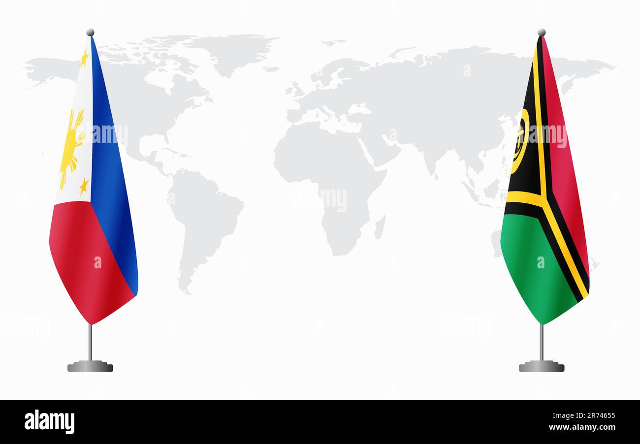 Flaggen der Philippinen und Vanuatu für offizielles Treffen vor dem Hintergrund der Weltkarte. Stock Vektor