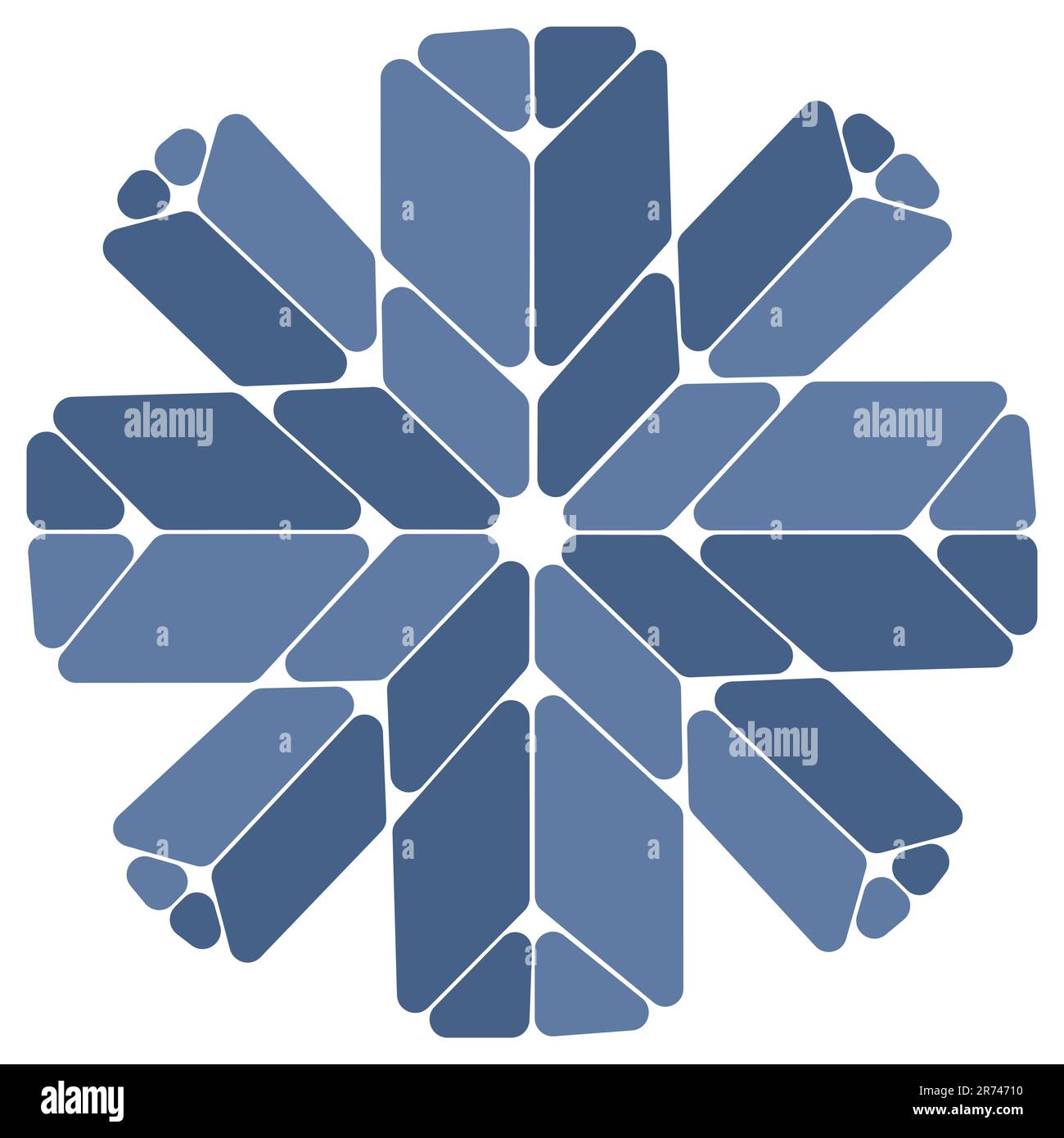 Mosaik Schneeflocke Buntglas Abstraktes Muster Schwarzweiß-Vektordarstellung Blau. Isoliert auf weißem Hintergrund Stock Vektor