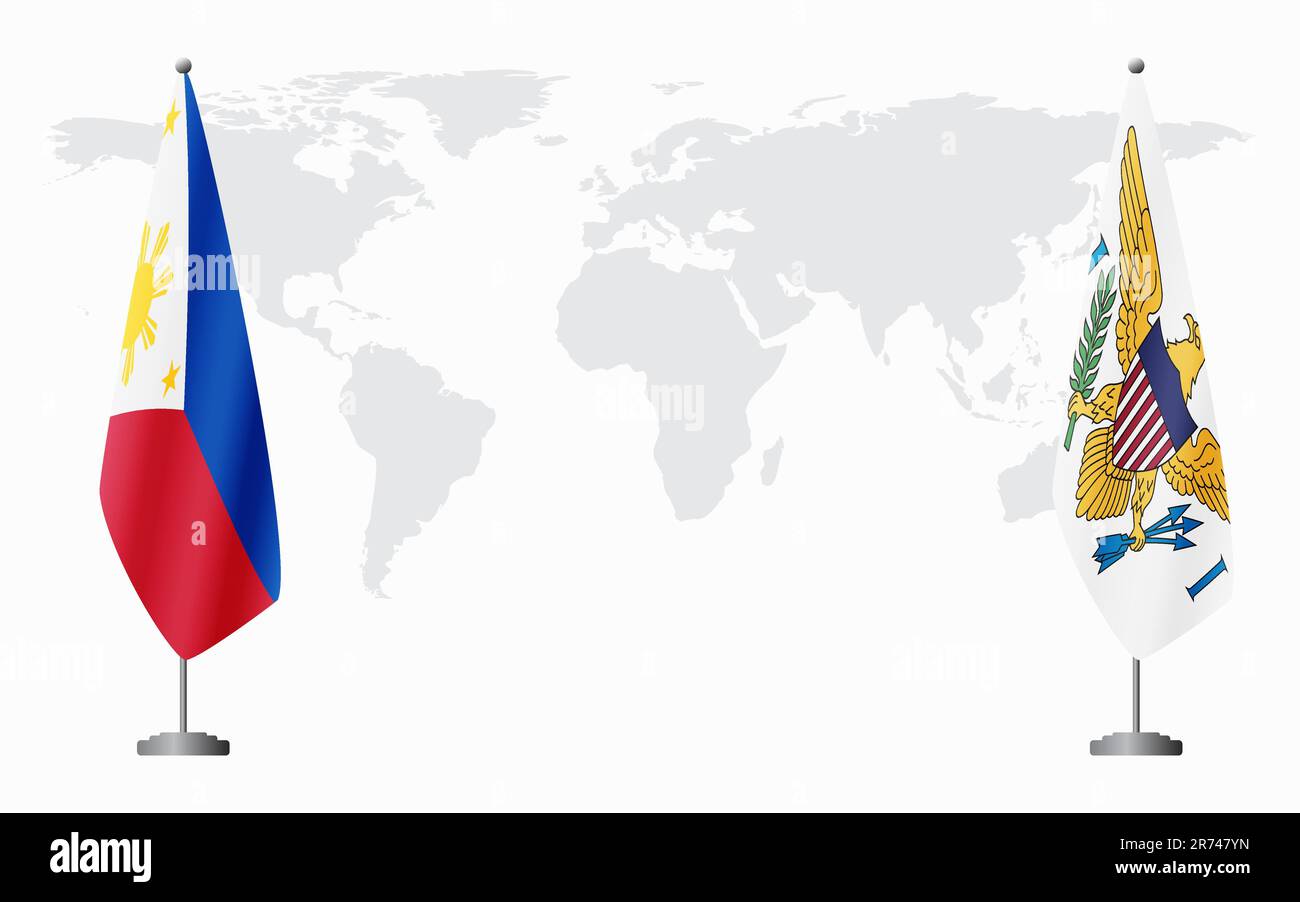 Flaggen der Philippinen und der Amerikanischen Jungferninseln für offizielles Treffen vor dem Hintergrund der Weltkarte. Stock Vektor
