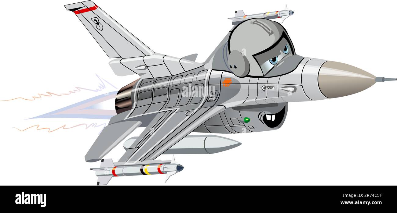 Vektor-Cartoon-Kampfflugzeug. Verfügbares EPS-10-Vektorformat, getrennt nach Gruppen und Ebenen, für eine einfache Bearbeitung Stock Vektor