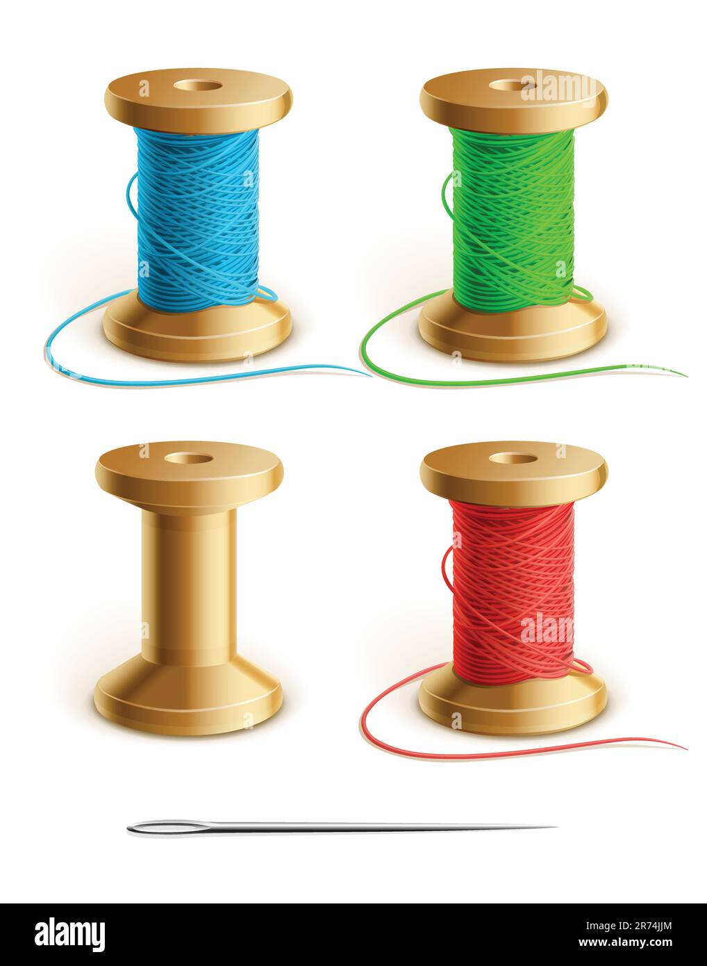 Rolle mit Darstellung von Gewinde und Nadelvektor isoliert auf weißem Hintergrund einstellen Stock Vektor