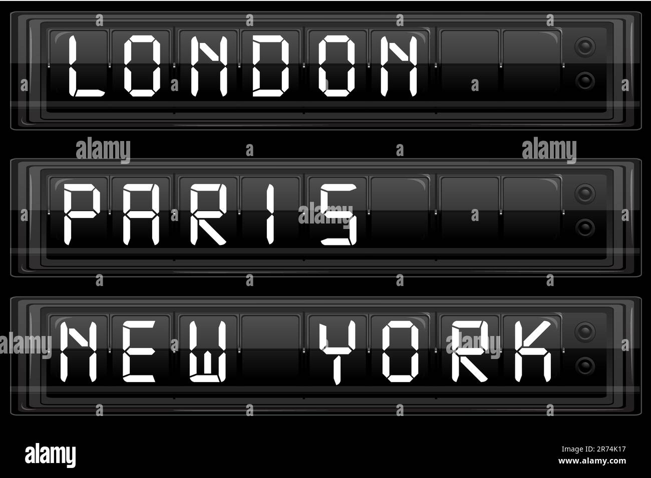 Illustration der Anzeigetafel mit London Paris und New York Stock Vektor