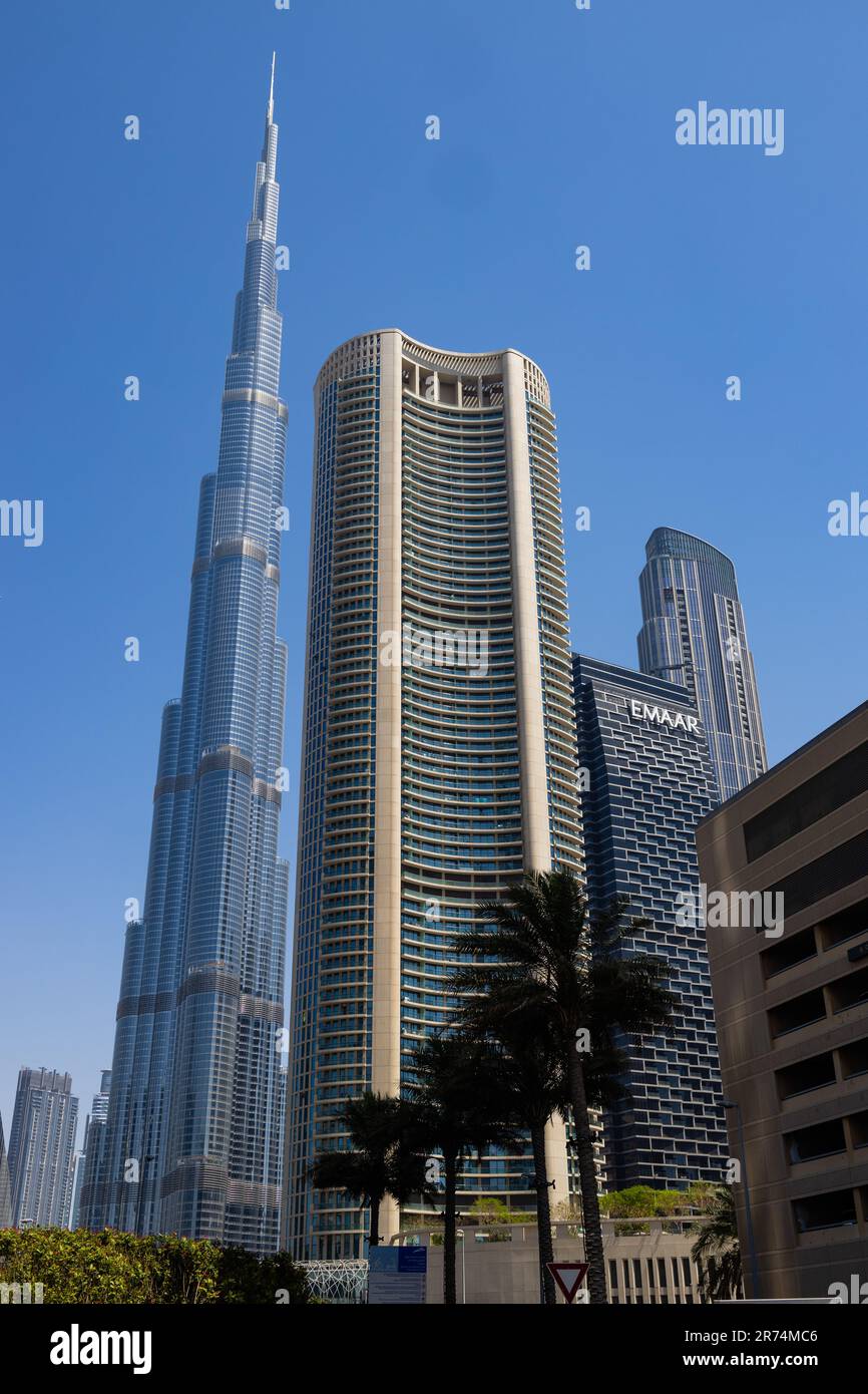Dubai, VAE, Burj Khalifa an einem Tag Stockfoto