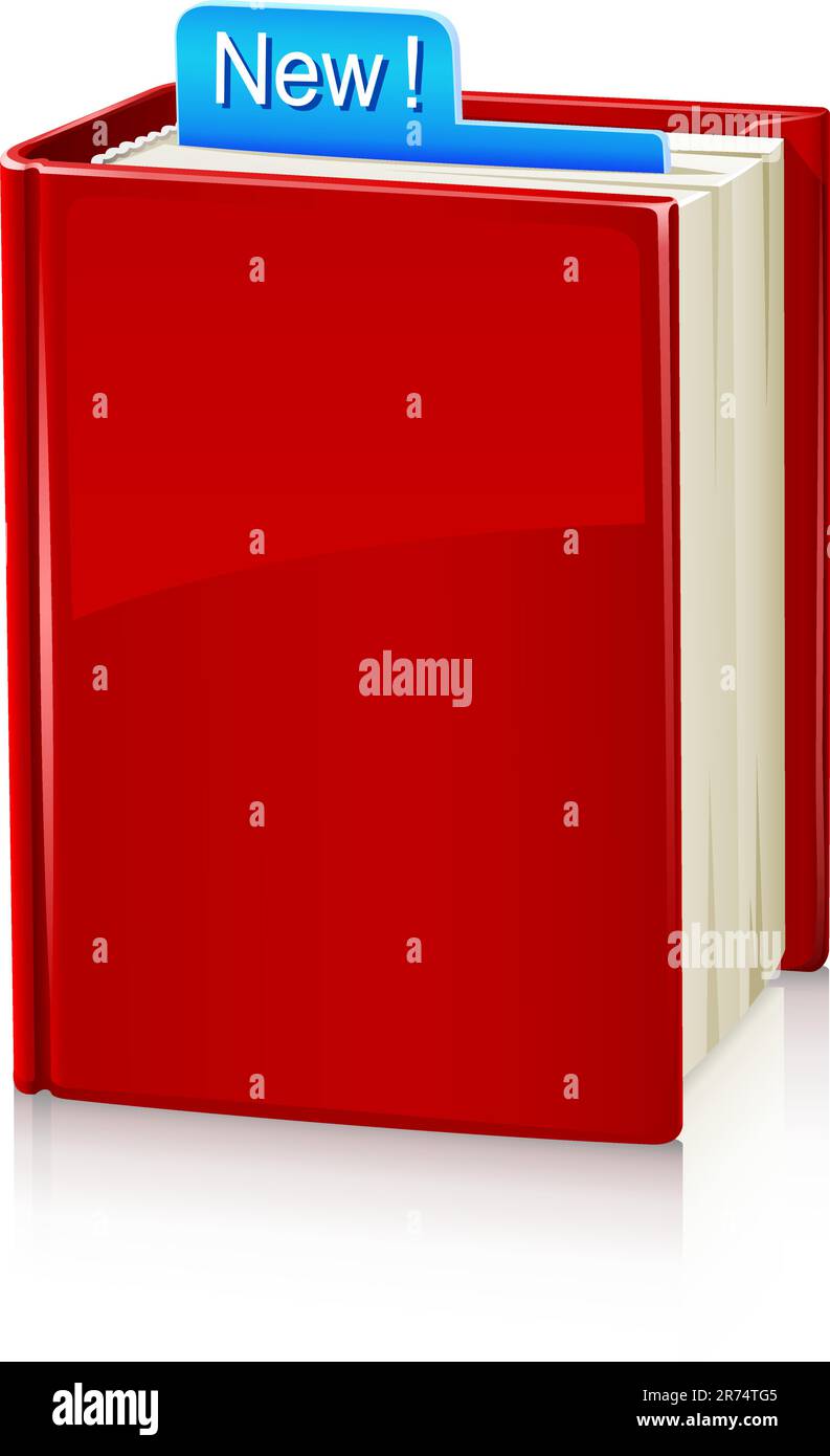 Buch mit rotem Einband und Lesezeichen-Vektordarstellung isoliert auf weißem Hintergrund Stock Vektor