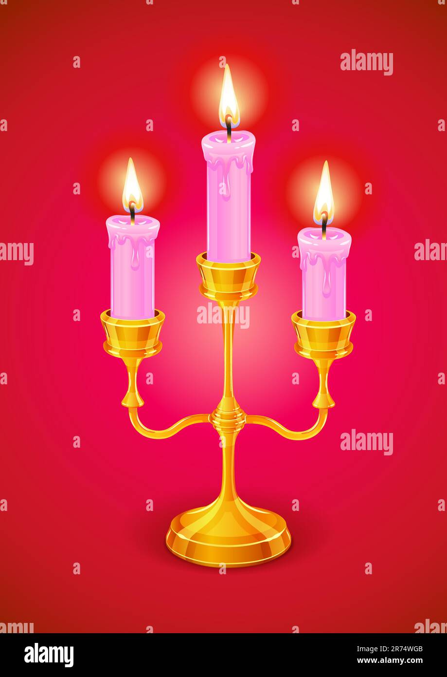 Goldener Kerzenhalter mit Vektordarstellung für drei brennende Kerzen Stock Vektor