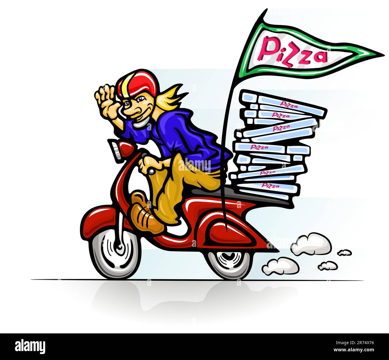 Junge, der Pizza auf dem Roller liefert - Vektordarstellung Stock Vektor