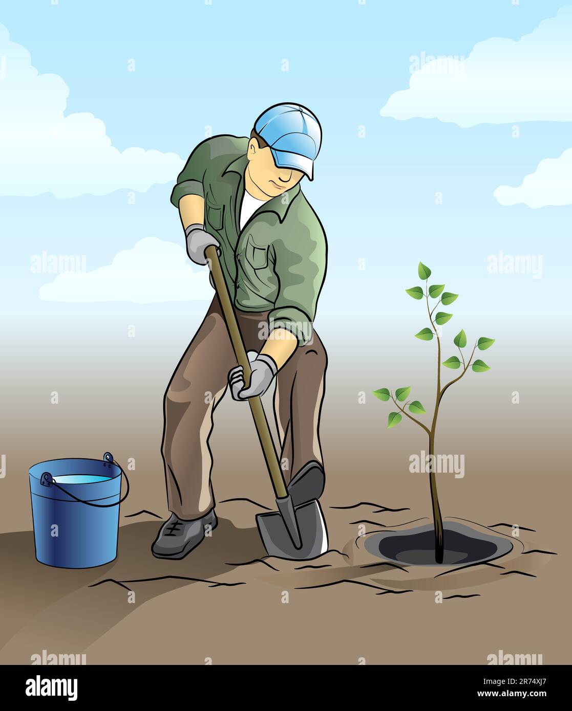 Gärtner Pflanzen einen Baum - Vektordarstellung Stock Vektor