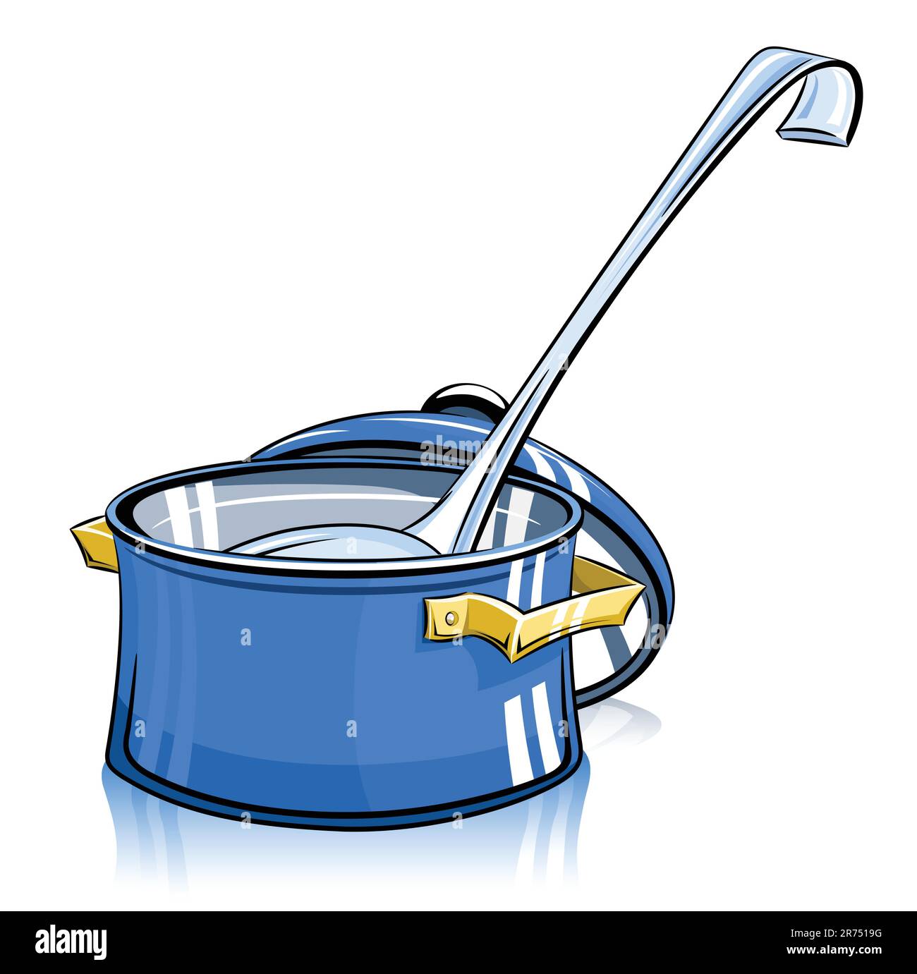 Darstellung der Pfanne mit Deckel und Kelle Stock Vektor