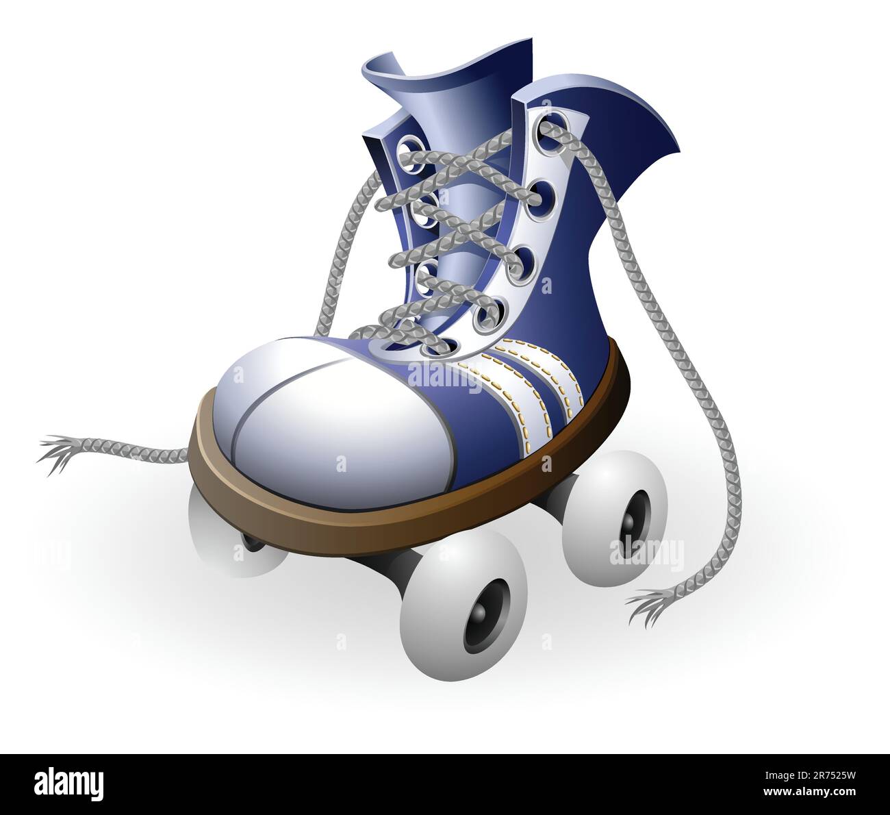 Blaue Rollschuhe mit ungebundener Spitzenvektordarstellung auf weißem Hintergrund Stock Vektor