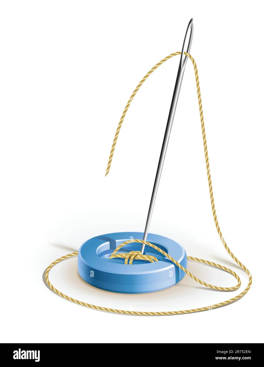 Abbildung der Schaltfläche mit Nadel- und Gewindevektor, isoliert auf weißem Hintergrund Stock Vektor