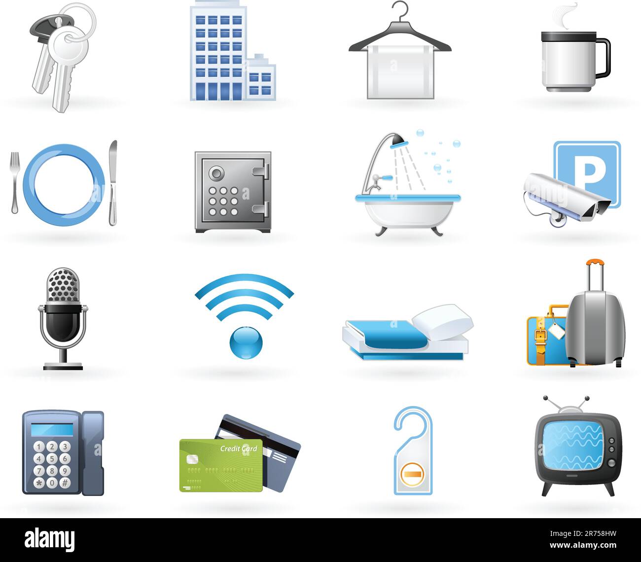 Icon Set - Annehmlichkeiten und Services für Hotelunterkünfte Stock Vektor