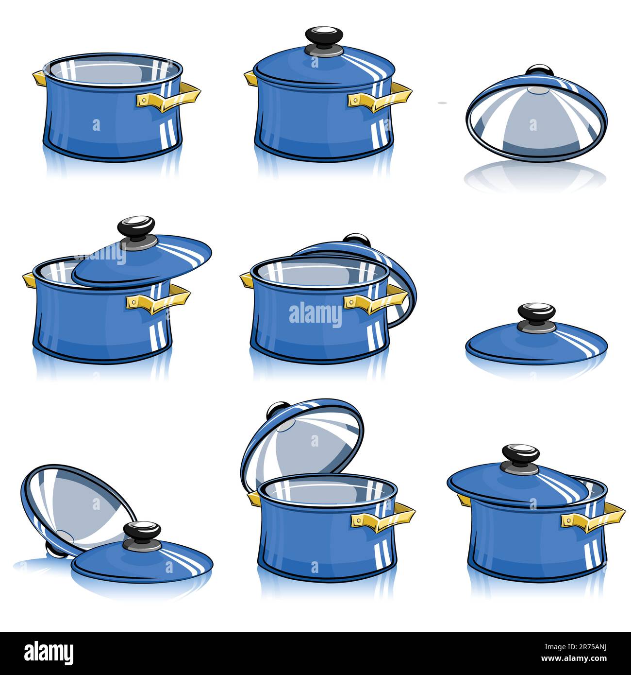 Set von Pfannen mit Vektordarstellung des Deckels Stock Vektor