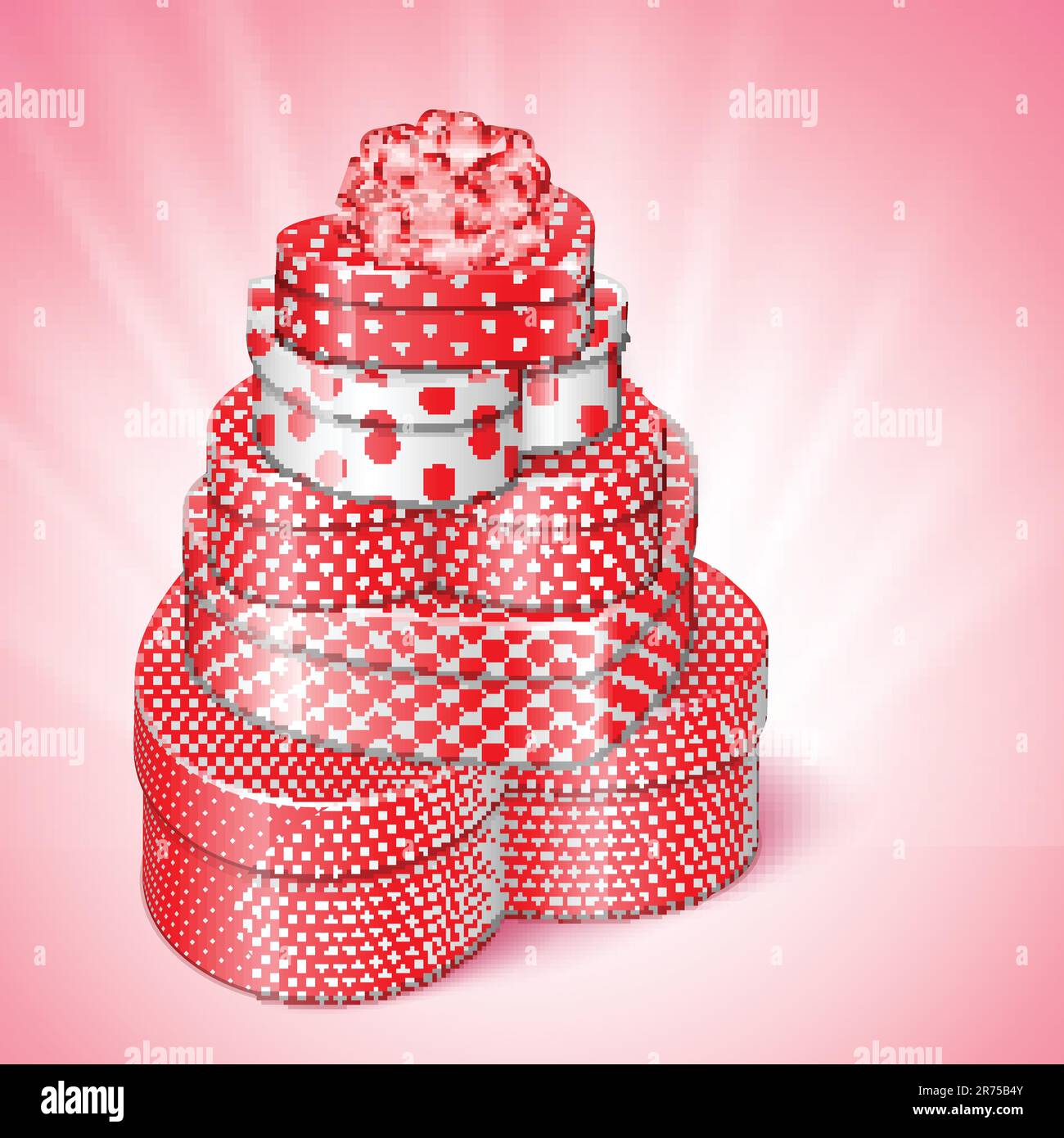 Ein Haufen herzförmiger Geschenke. Valentins Hintergrund Stock Vektor