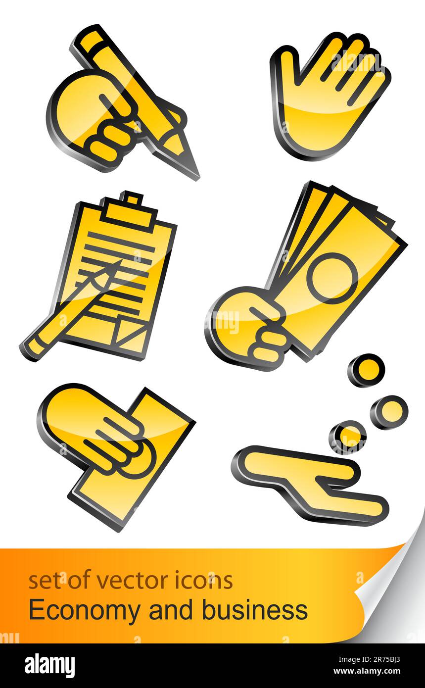 Vektordarstellung der Wirtschafts- und Geschäftssymbole isoliert auf weißem Hintergrund Stock Vektor