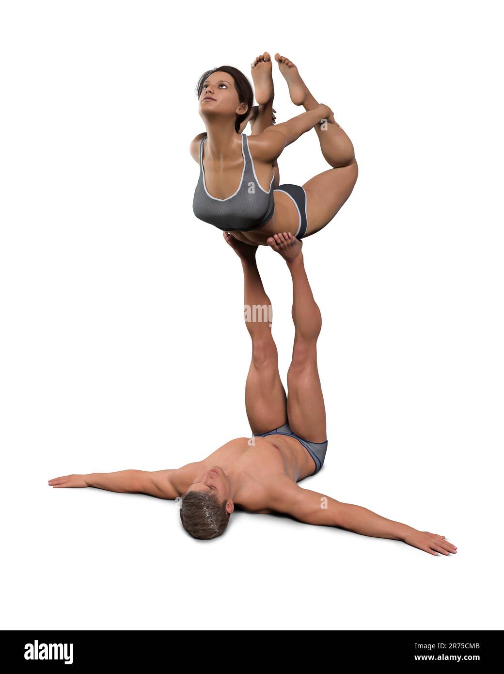 Fortgeschrittene Partner-Yoga-Pose. Paare Yoga, Computerabbildung. Stockfoto