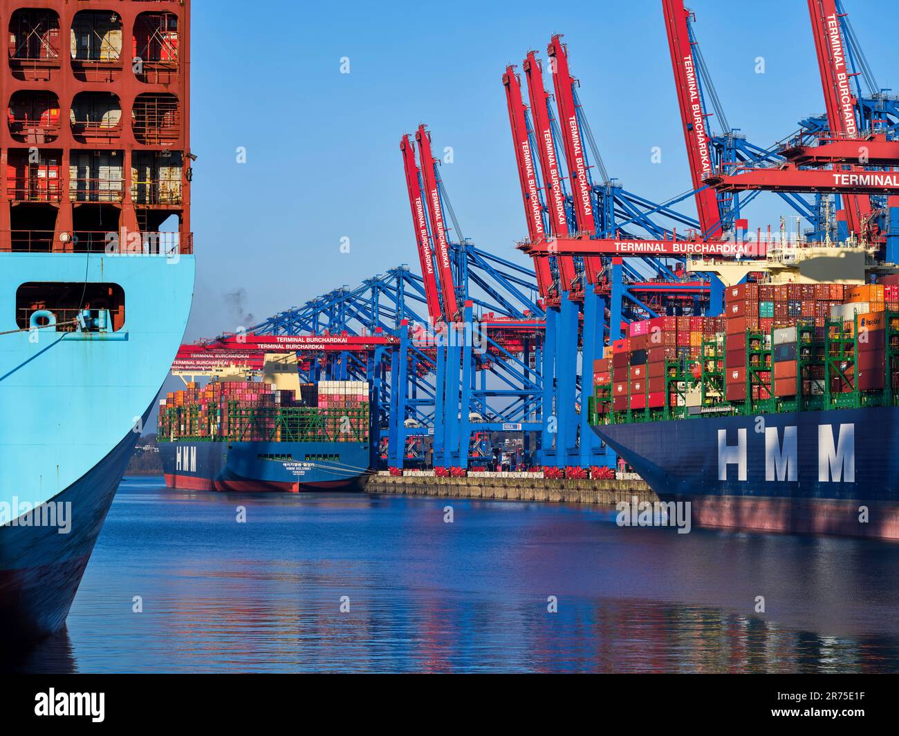 Containerschiffe im Hamburger Walterhofer Hafen Stockfoto