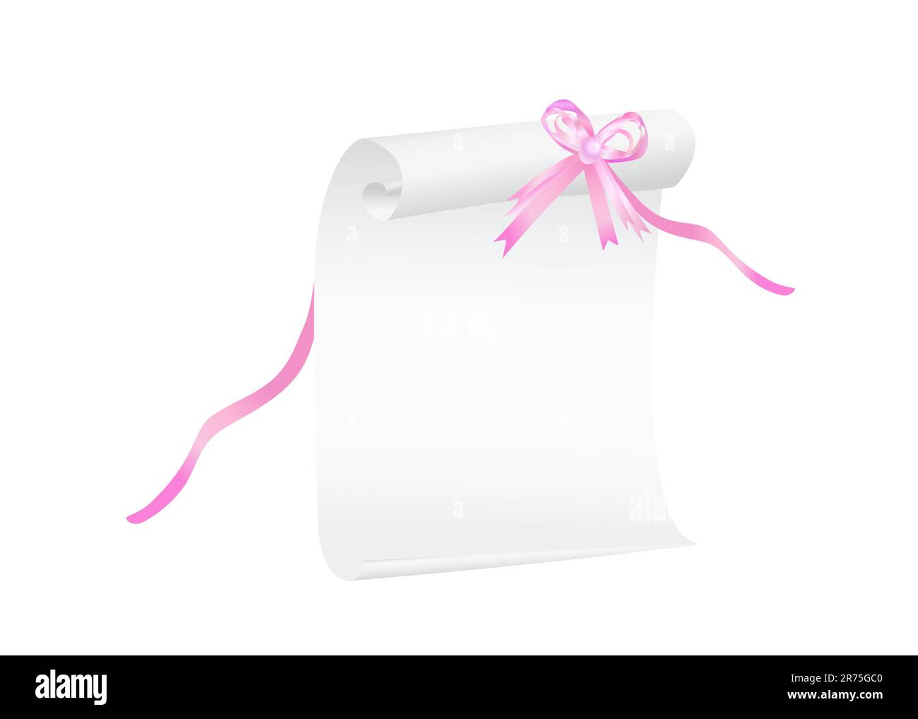 Blättern Sie durch weißes Papier mit einem rosafarbenen Band, passend für einen Hintergrund. Vektordarstellung Stock Vektor