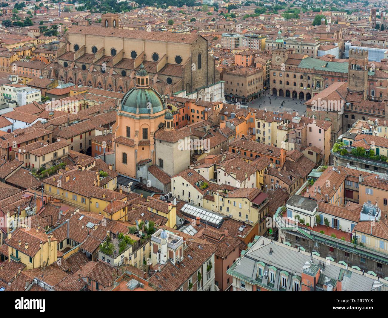 Italien, Bologna, Blick von Torre Asinelli, Piazza Maggiore Stockfoto