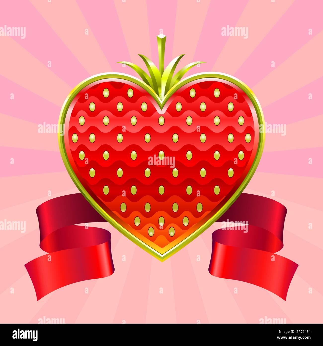 Schmuck Valentinstag rote Erdbeere von Gold mit einem Band eingefasst Stock Vektor