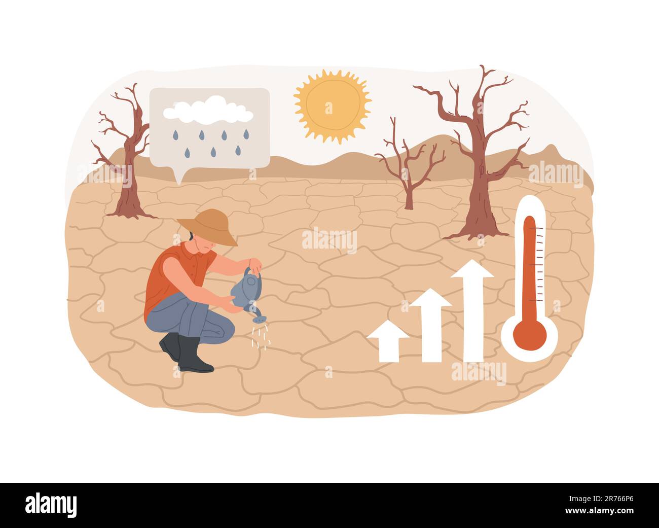 Dürreisolierte Konzeptvektordarstellung. Extreme Wetterbedingungen, Erosionsproblem, Regenmangel, globale Erwärmung, Dürrebekämpfung, Naturkatastrophe, Hitzeschutzvektorkonzept. Stock Vektor
