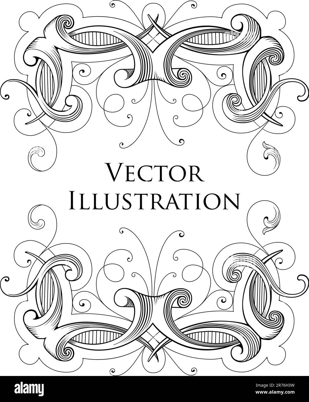 Illustration eines klassischen Blumenrahmens in Schwarz und Weiß. Stock Vektor