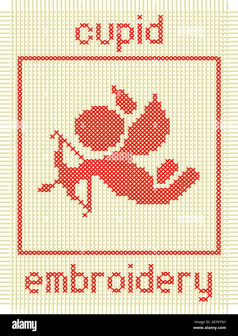 Stickerei mit Cupid- und Rahmenvektordarstellung isoliert auf weißem Hintergrund Stock Vektor