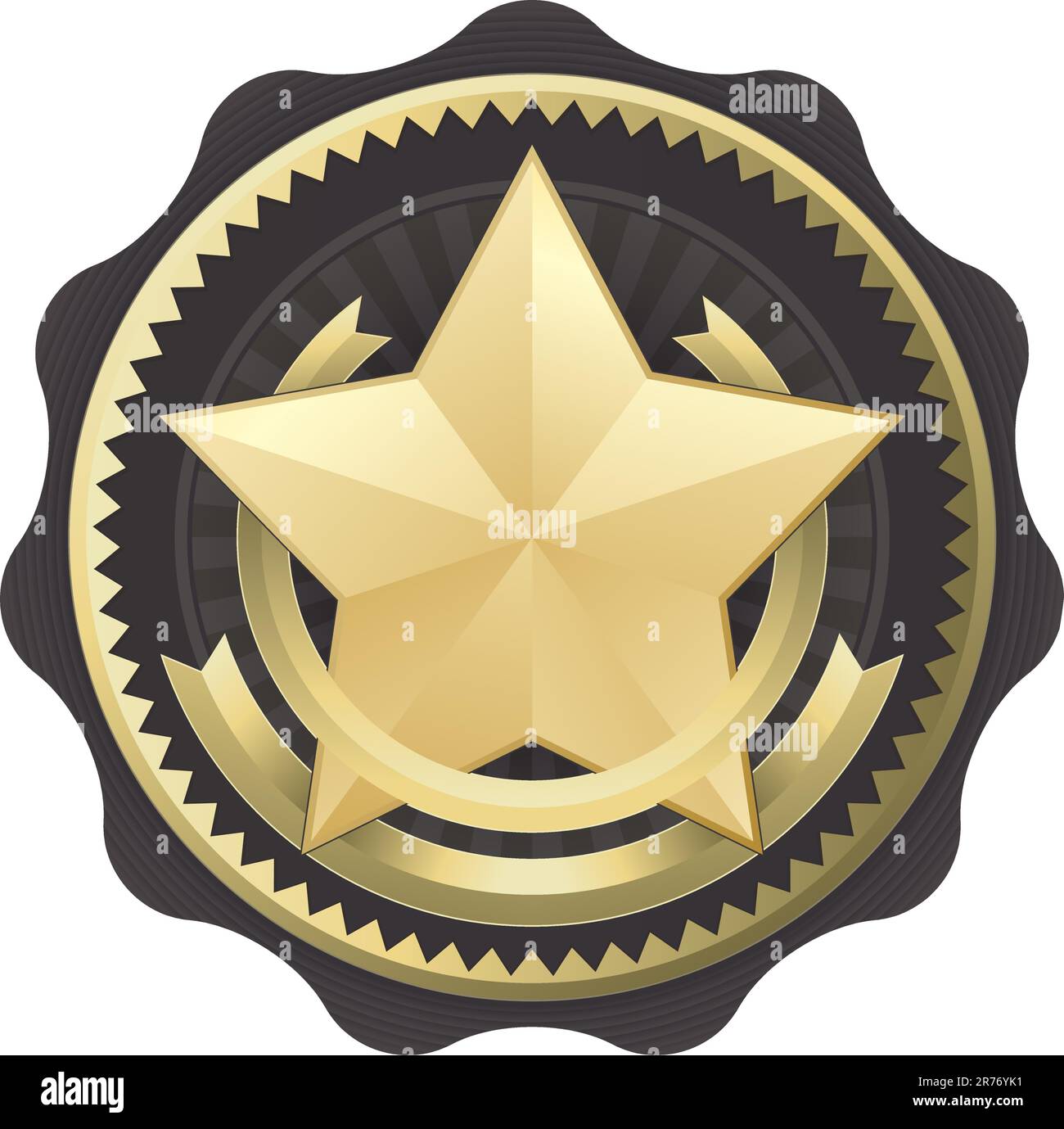 Ideal für Verpackungsetiketten, die Qualität oder Exzellenz darstellen! Stilvolle Vektordarstellung eines offiziellen, professionell aussehenden Emblems mit einem... Stock Vektor