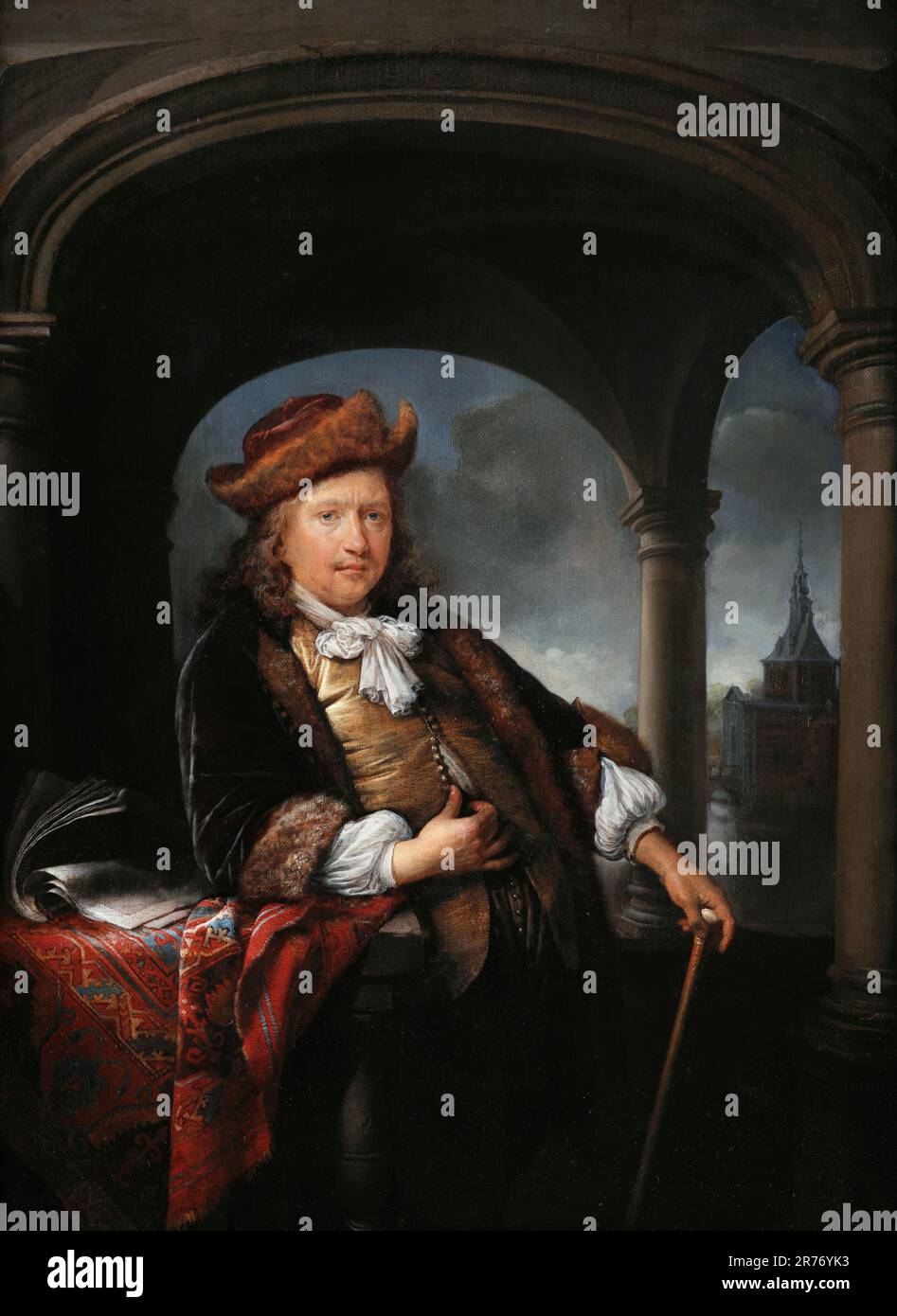 Selbstporträt im Alter von fünfzig Jahren von Gerrit Dou (1613-1675), Öl auf einem Mahagoni-Panel, 1663 Stockfoto