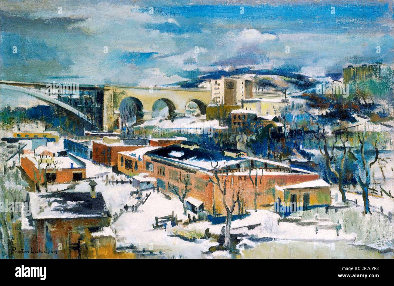 Winter, Harlem River vom amerikanischen Künstler Preston Dickinson (1889-1930), Öl auf Leinwand Stockfoto