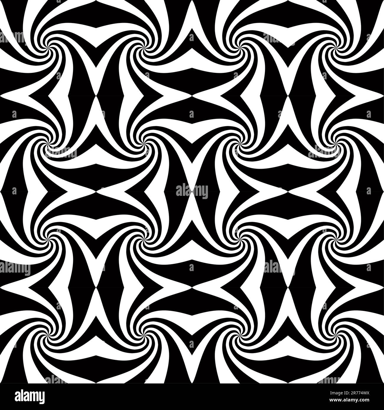 Kurvenreiche schwarz-weiße, nahtlose geometrische Muster. Abstrakter Vektorhintergrund. Stock Vektor