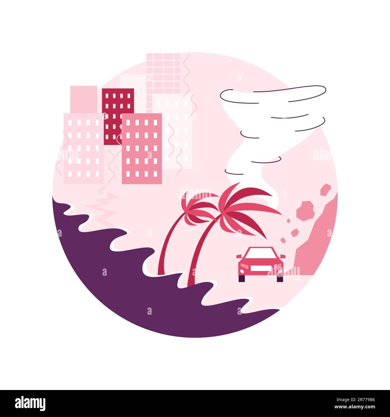 Abstraktes Konzept Vektorgrafik Hurrikane. Naturkatastrophe, tropischer Sturm, starker Wind, durch Hurrikan verursachte Schäden, Folgen des Klimawandels, Abstrakte Metapher für extreme Wetterbedingungen. Stock Vektor