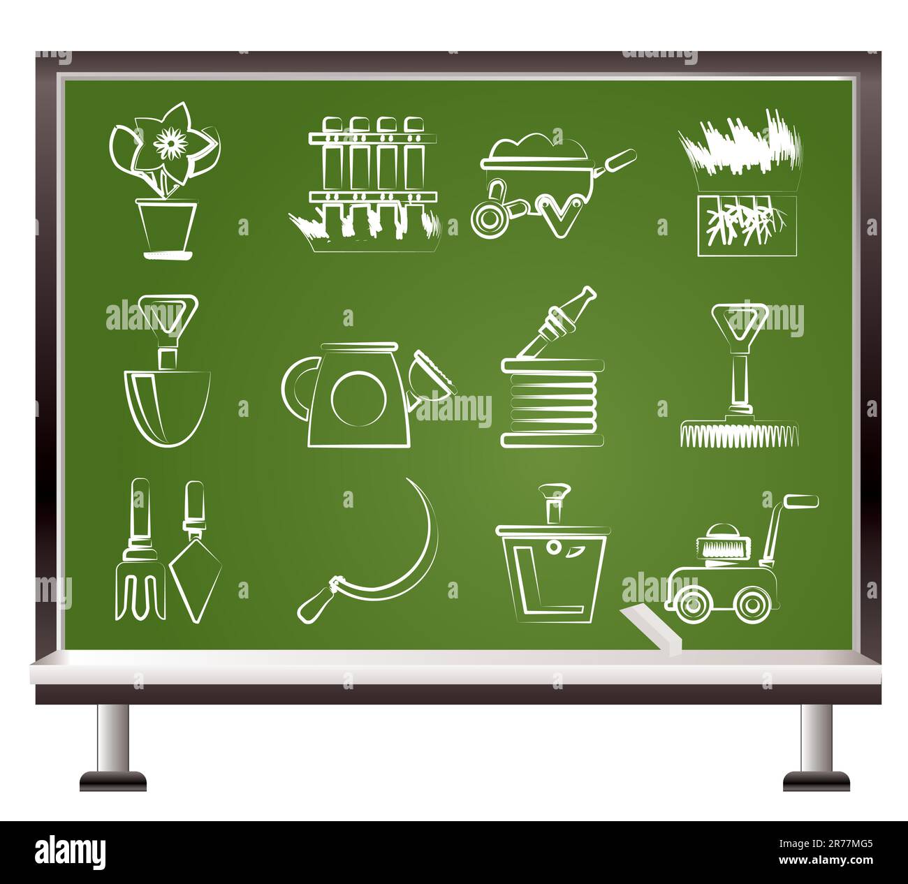 Mit Kreide Garten- und Gartengeräte Symbole - Vektor Icon Set bemalt Stock Vektor