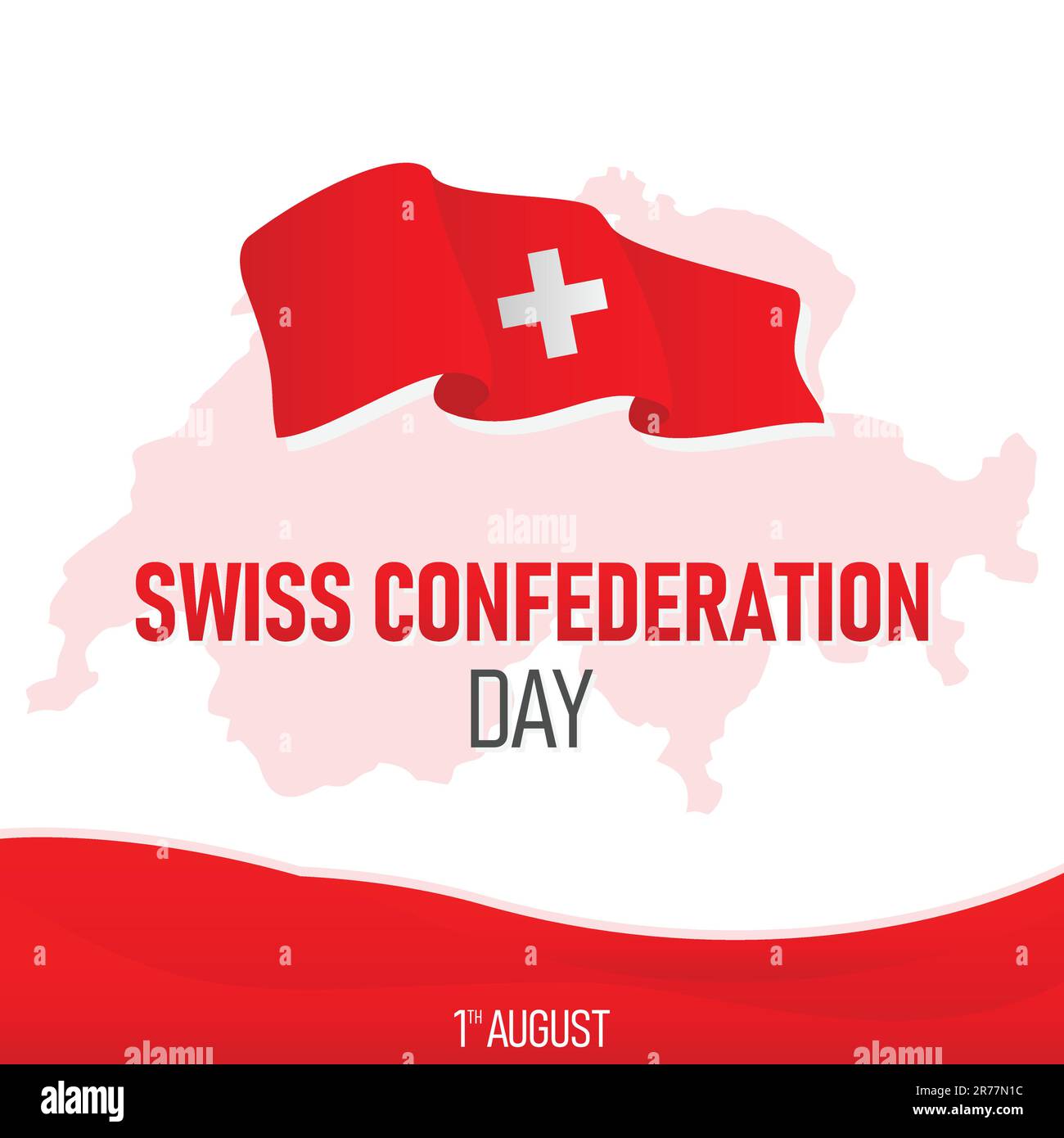 Tag der Schweizerischen Eidgenossenschaft mit roter Landkarte. Vektordarstellung Stock Vektor