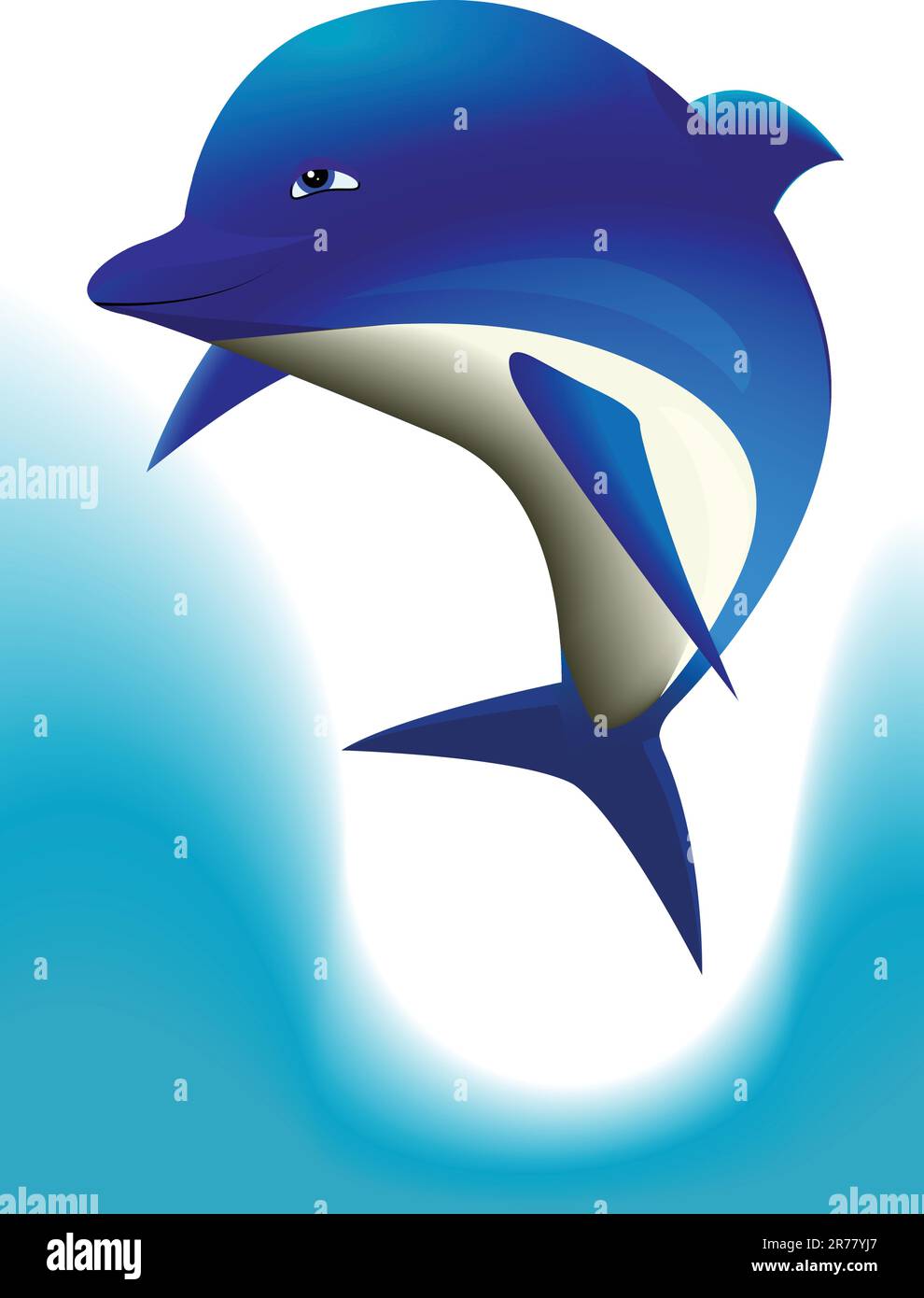 Fröhlicher Delfin auf einem Wellenwappen in einem Vektor Stock Vektor