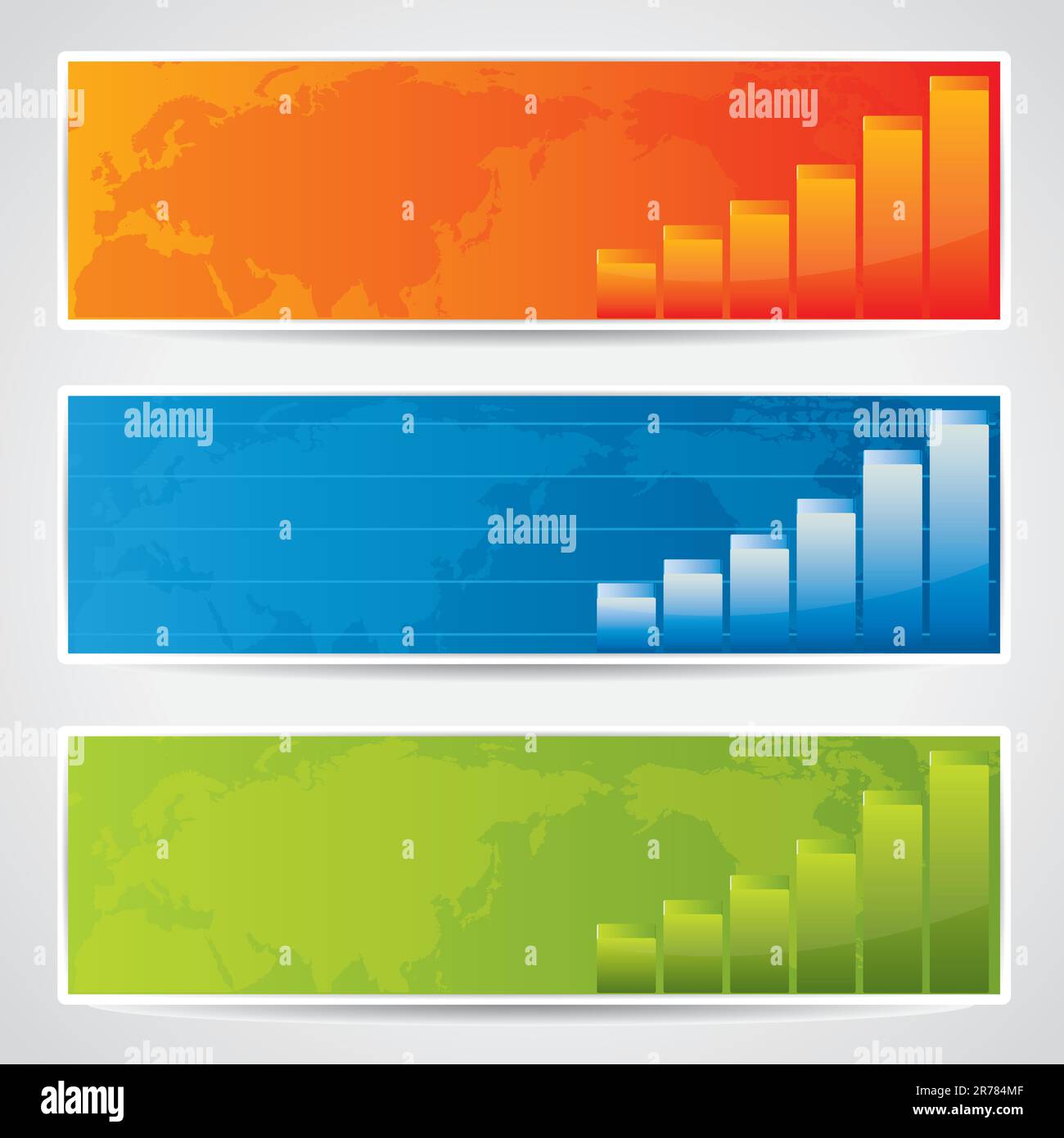 Moderne Banner mit Weltkarte und Karten in verschiedenen Farbvariationen Stock Vektor