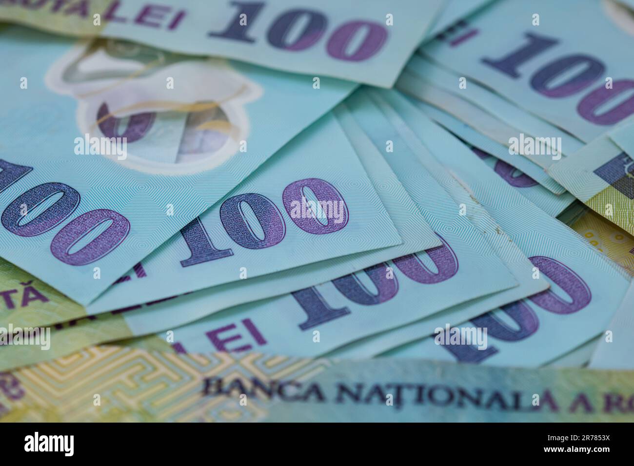 RON Leu Money Europäische Währung Stockfoto