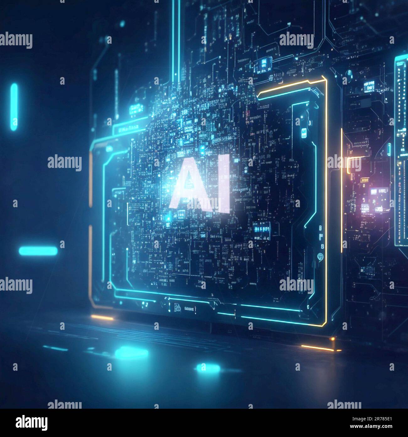 KI künstliche Intelligenz und Datenwissenschaft, Technologie, lernfähiges Gehirn, 3D-Rendering von Menschen digital, Head Connection Network, Innovation Stockfoto