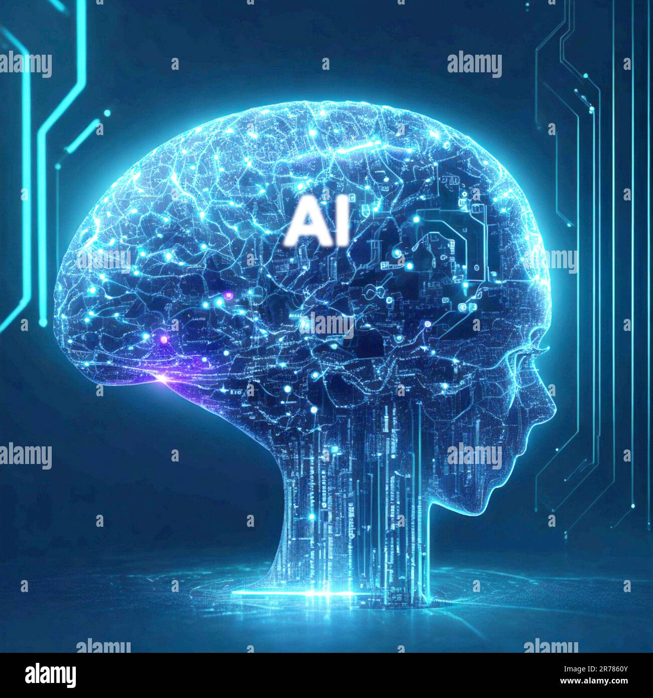 KI künstliche Intelligenz und Datenwissenschaft, Technologie, lernfähiges Gehirn, 3D-Rendering von Menschen digital, Head Connection Network, Innovation Stockfoto