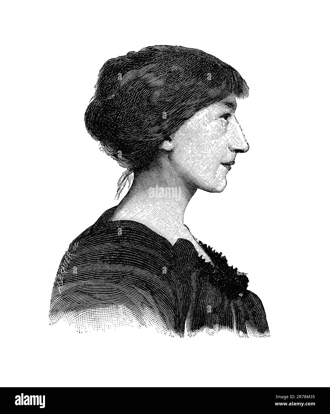 1896 , PARIS , FRANKREICH : die von frankreich gefeierte Theater- und Filmschauspielerin MARGUERITE MORENO ( Monceau , 1871 - 1948 ). Liebhaber des Dichters Catulle Mendès und verheiratet 1895 mit dem Schriftsteller Marcel Schwob. Enge Freundin von Sarah Bernhardt ( 1844 - 1923 ). Gravurbild von A. Brauer. - GESCHICHTE - FOTO STORICHE - attrice - TEATRO - Theater - DIVA - DIVINA - BELLE EPOQUE - profilo - Profil - Collo - Hals - Chignon - OTTOCENTO - 800 - 800 -- Archivio GBB Stockfoto