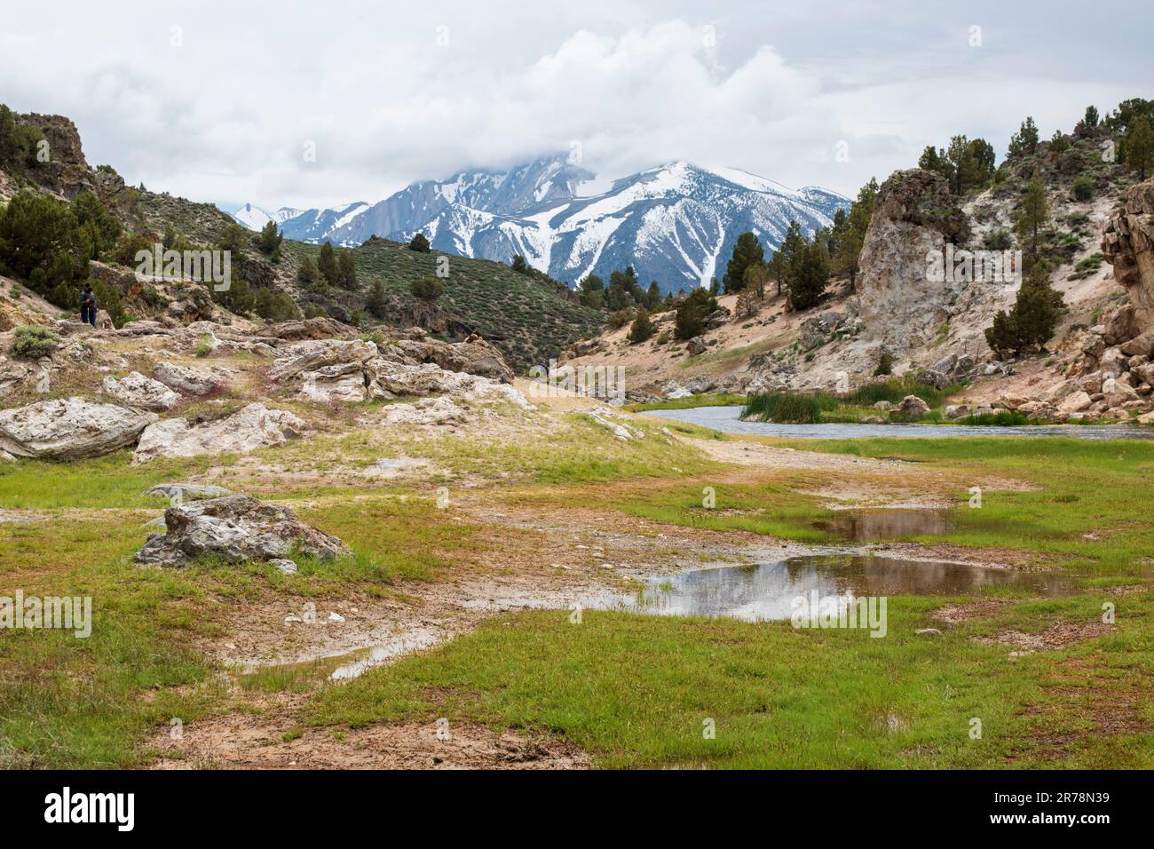 Hot Creek Geological Site ist die Heimat von heißen Quellen in der Nähe der Stadt Mammoth Lakes, Mono County, CA. Stockfoto