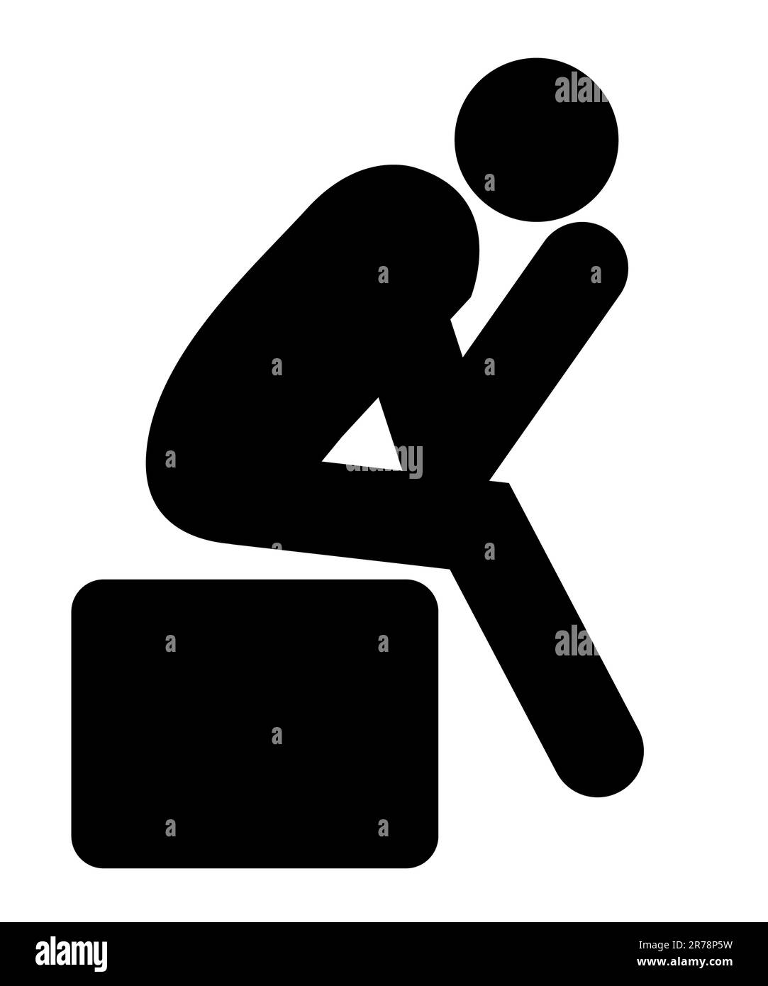 Symbol für einsamen, traurigen Mann. Symbol für Depression. Männer deprimieren das Schild. Flacher Stil. Stockfoto