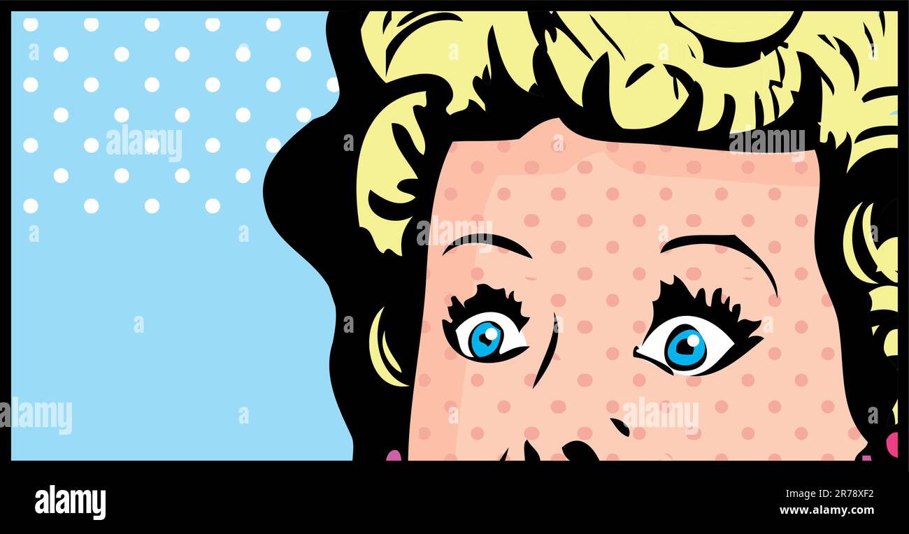 Gekürztes Frauengesicht Pop-Art-Comic-Banner mit offenen Augen Stock Vektor