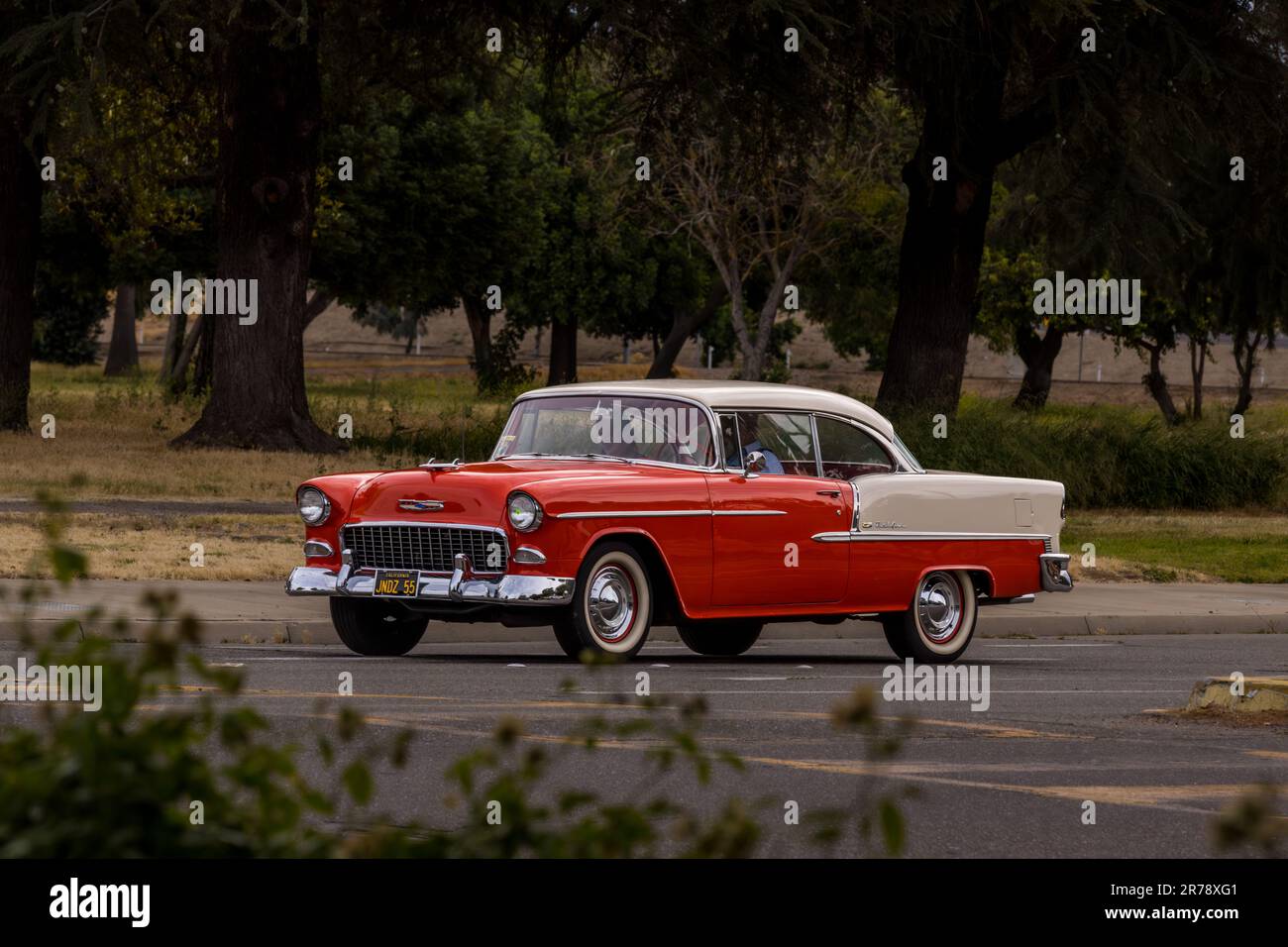 Ein 1955 Chevy Belair beim North Modesto Kiwanis American Graffiti Car Show & Festival Stockfoto